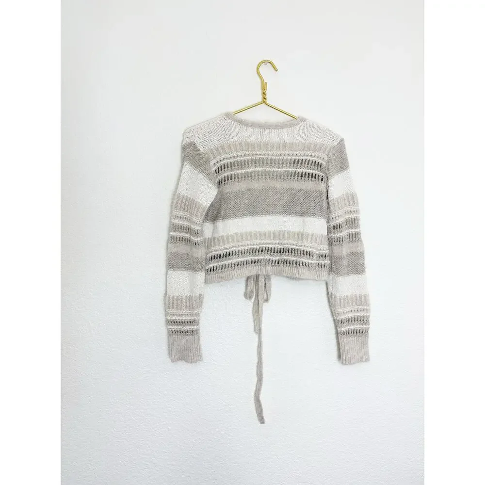 Zara Beige Knit Wrap Cropped Sweater Top Size Small 6771/005 Bohemian Chic